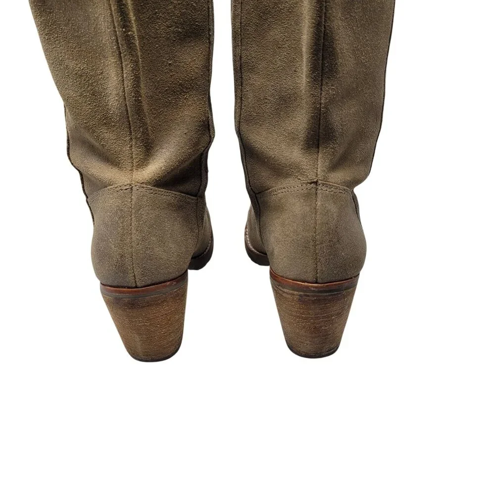 Report Belzer Over Knee Tan Suede Leather Boots Sz 7.5 Distressed Tall Boho‎